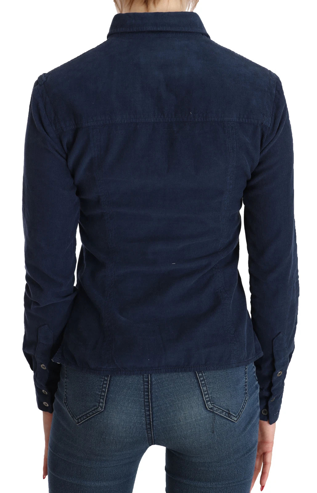 Cotton Blue Corduroy Long Sleeves Shirt Top Blouse