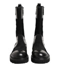 Black Patchwork Leather Mid Calf Boot  Shoes