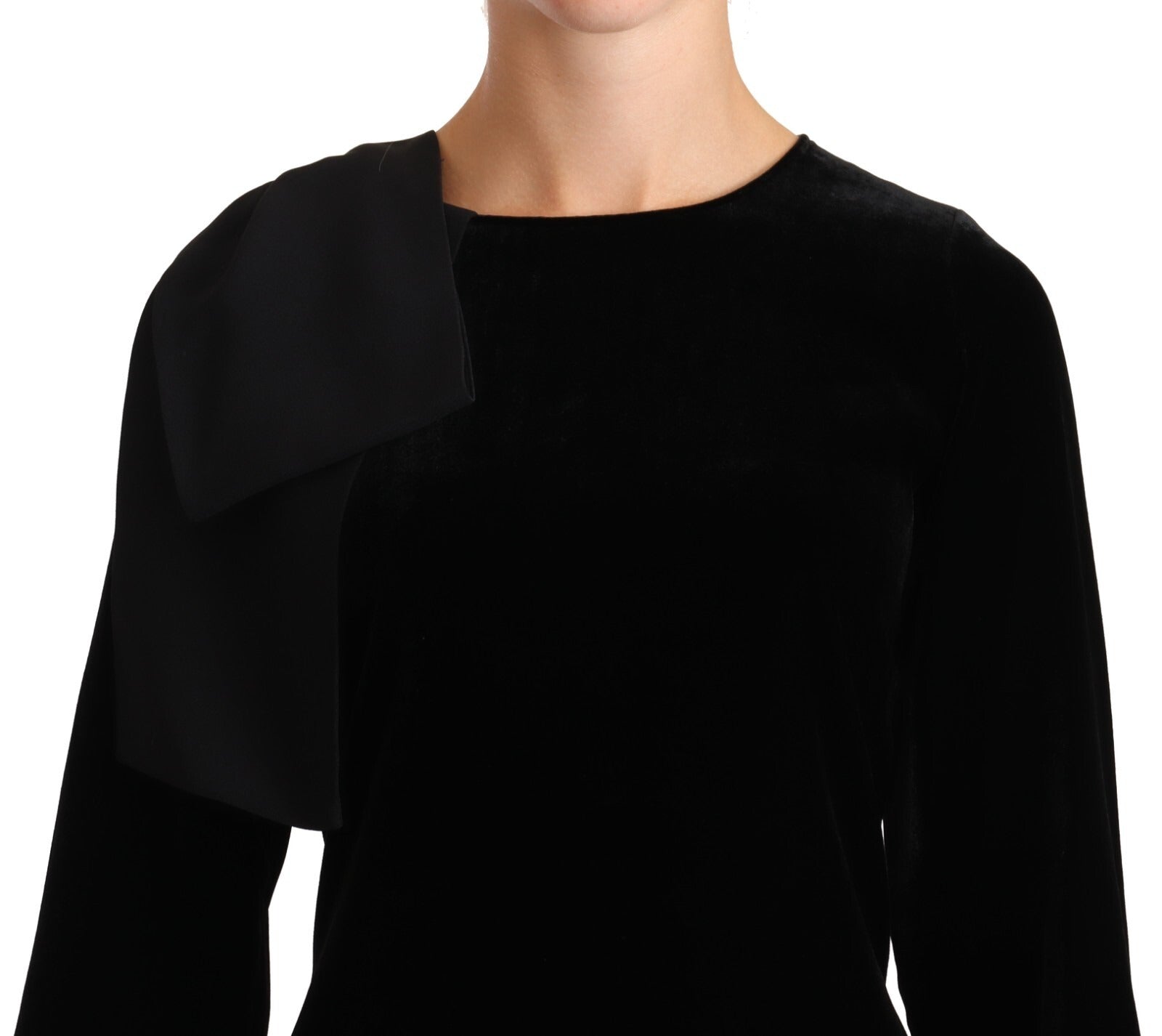Sheath A-line Black Viscose Long Sleeves Round Neck Mini Dress