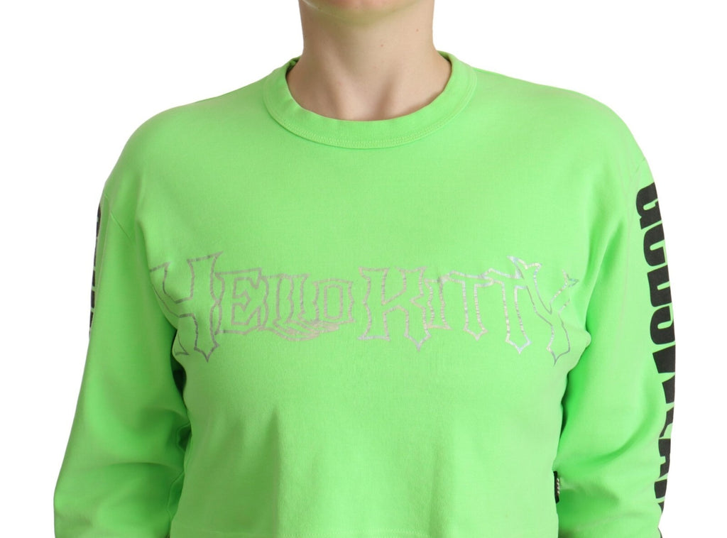 Mint Green Printed Long Sleeves Cropped Top Sweater