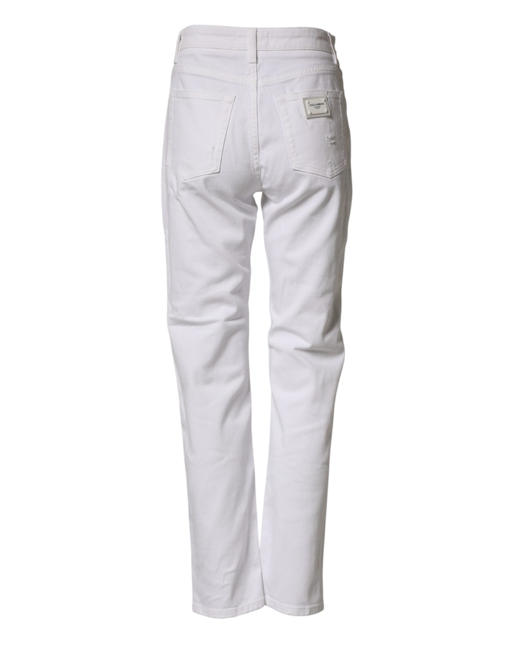 White Distressed Cotton BOYFRIEND Denim Jeans