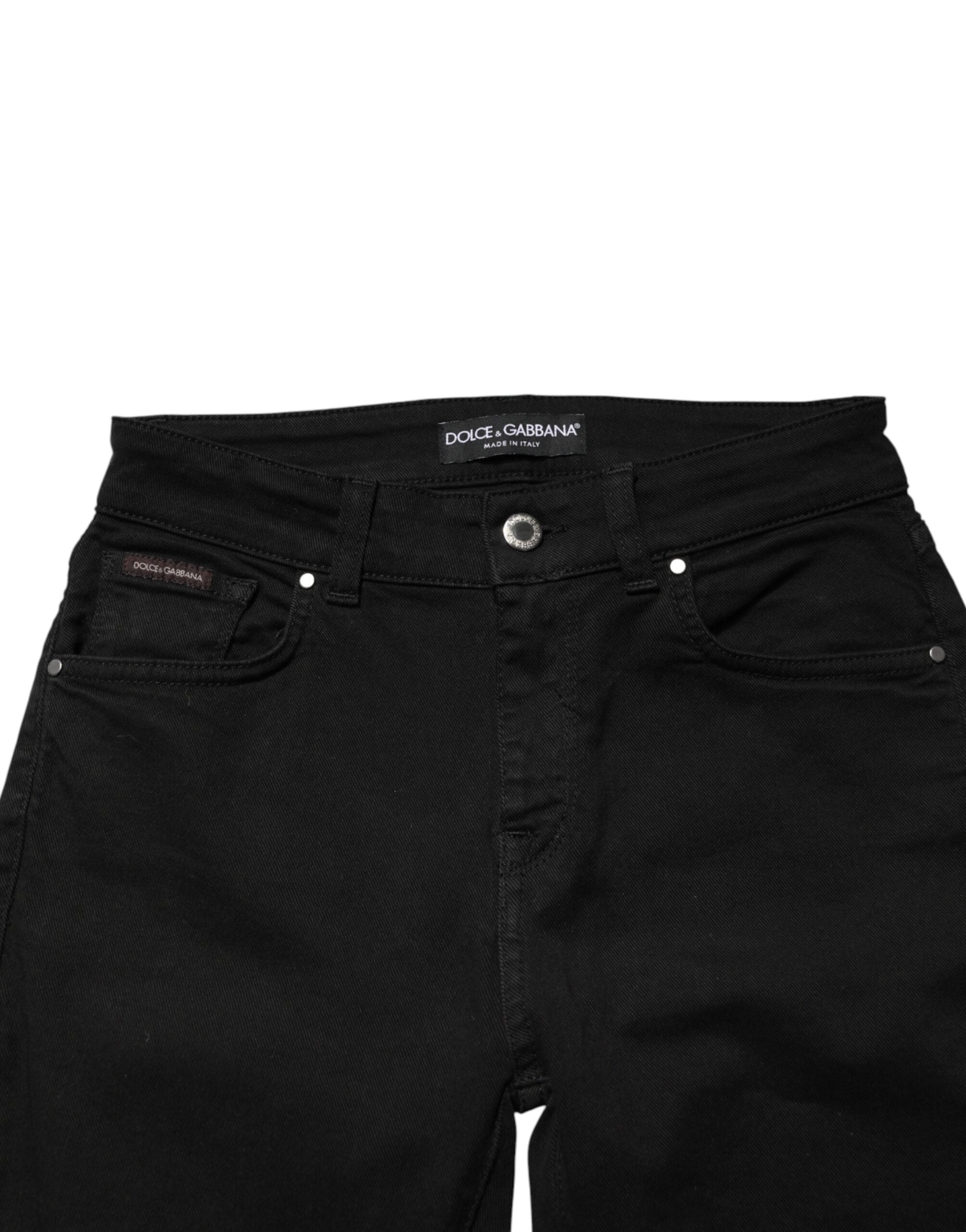 Black Cotton Skinny Mid Waist Denim Jeans