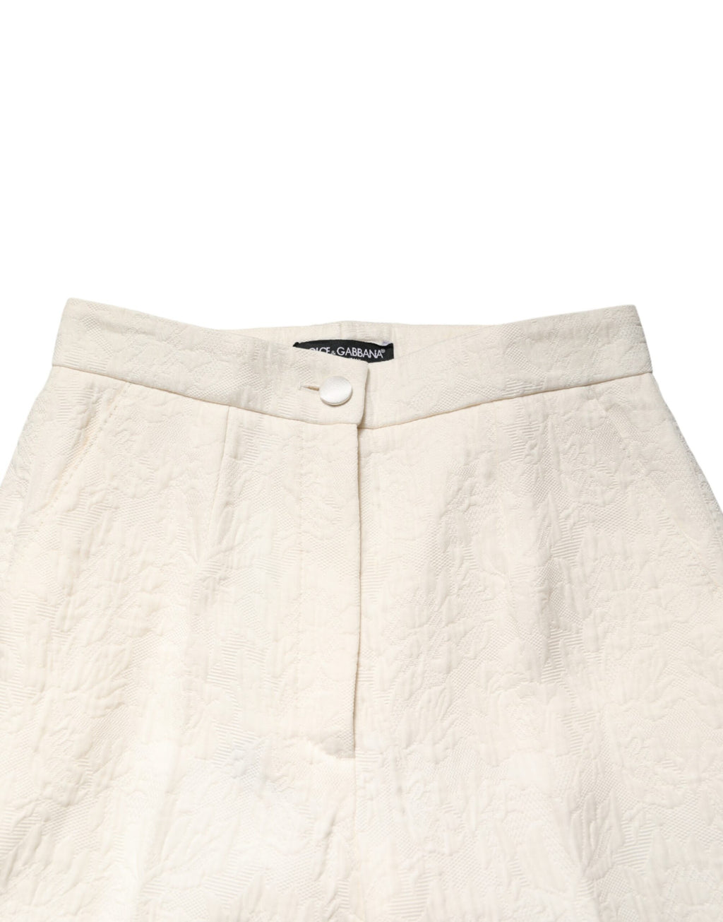 White Cotton Floral Brocade Dress Pants