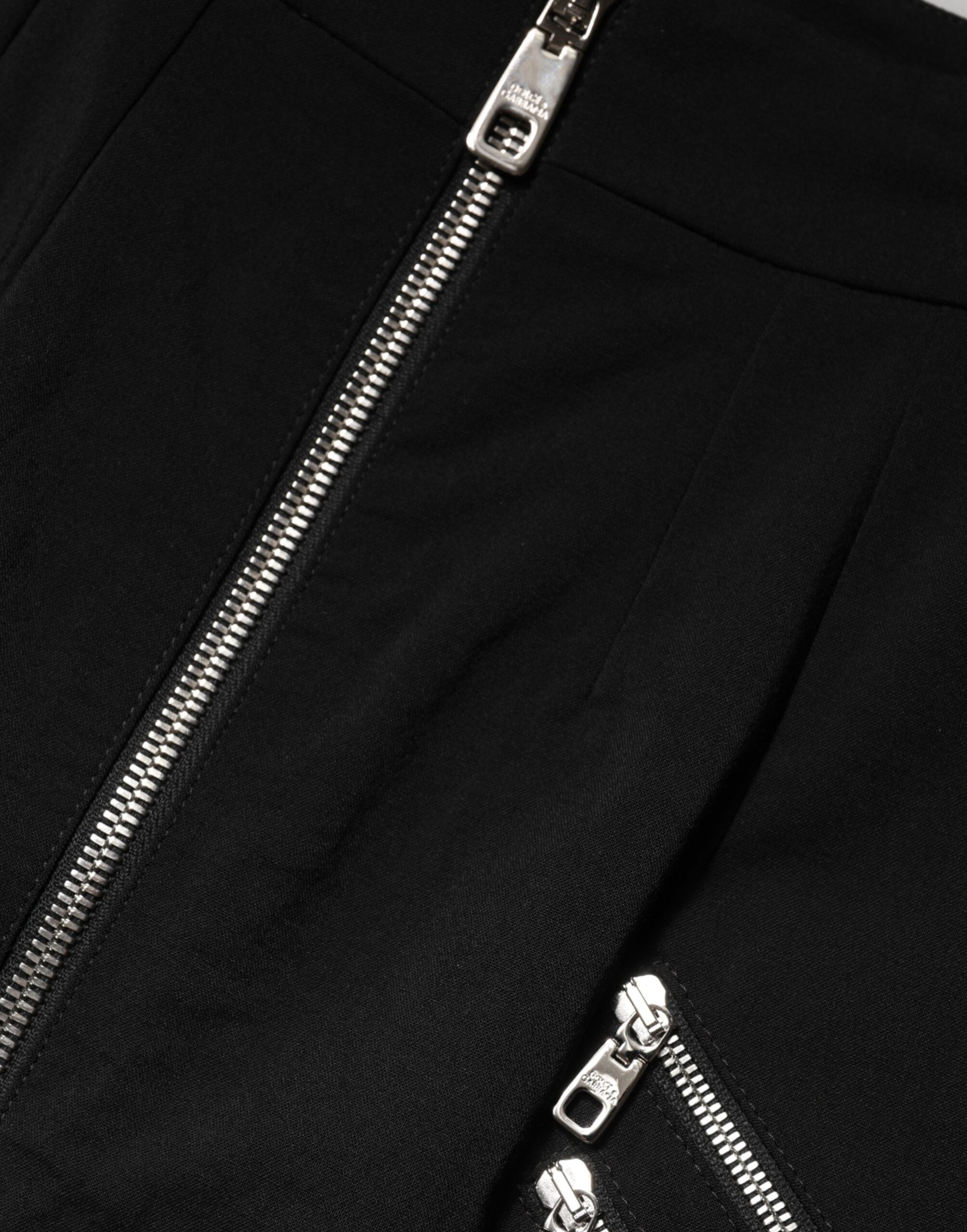 Black Polyester Zipper High Waist Mini Skirt