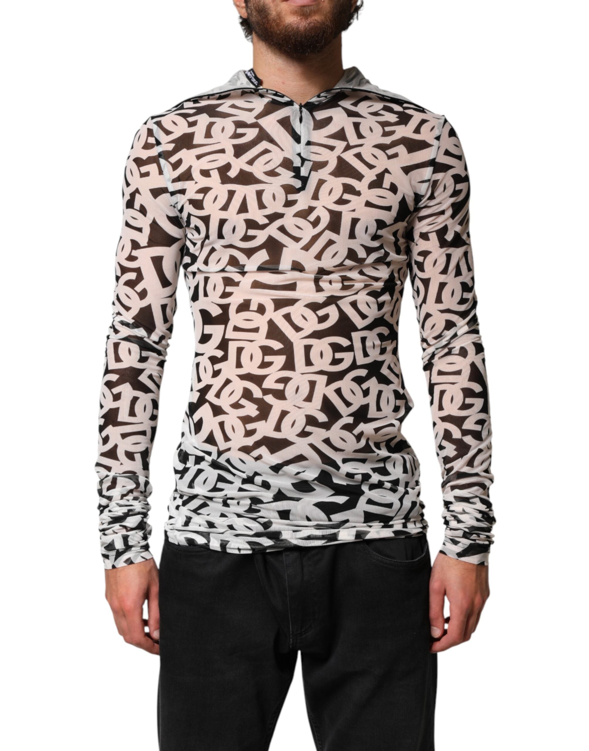White DG Logo Long Sleeves Turtleneck Top
