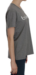Cotton Grey Short Sleeve Round Neck Top T-shirt Blouse