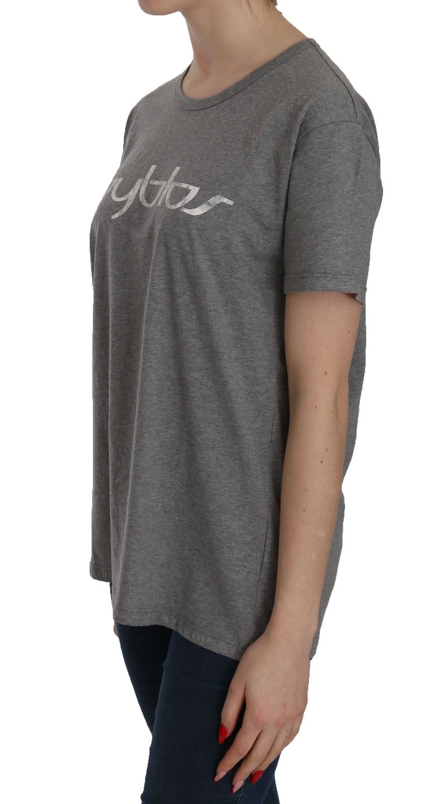 Cotton Grey Short Sleeve Round Neck Top T-shirt Blouse