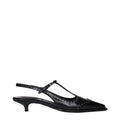 Black Leather Mid Heel Pumps