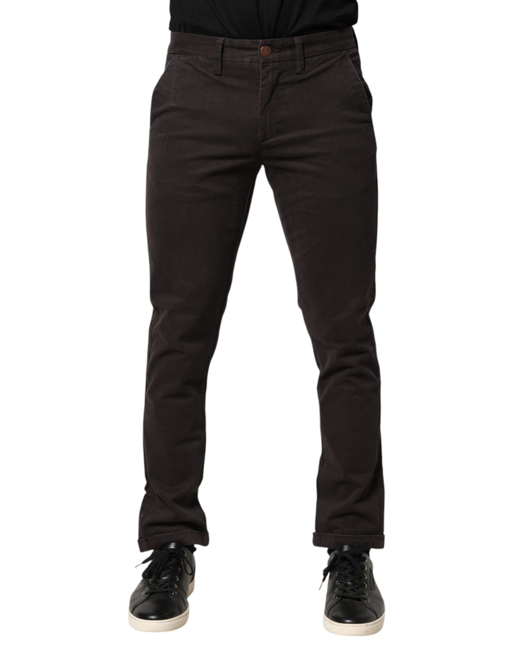 Dark Brown Cotton Stretch Skinny Mid Waist Men Trouser Pants