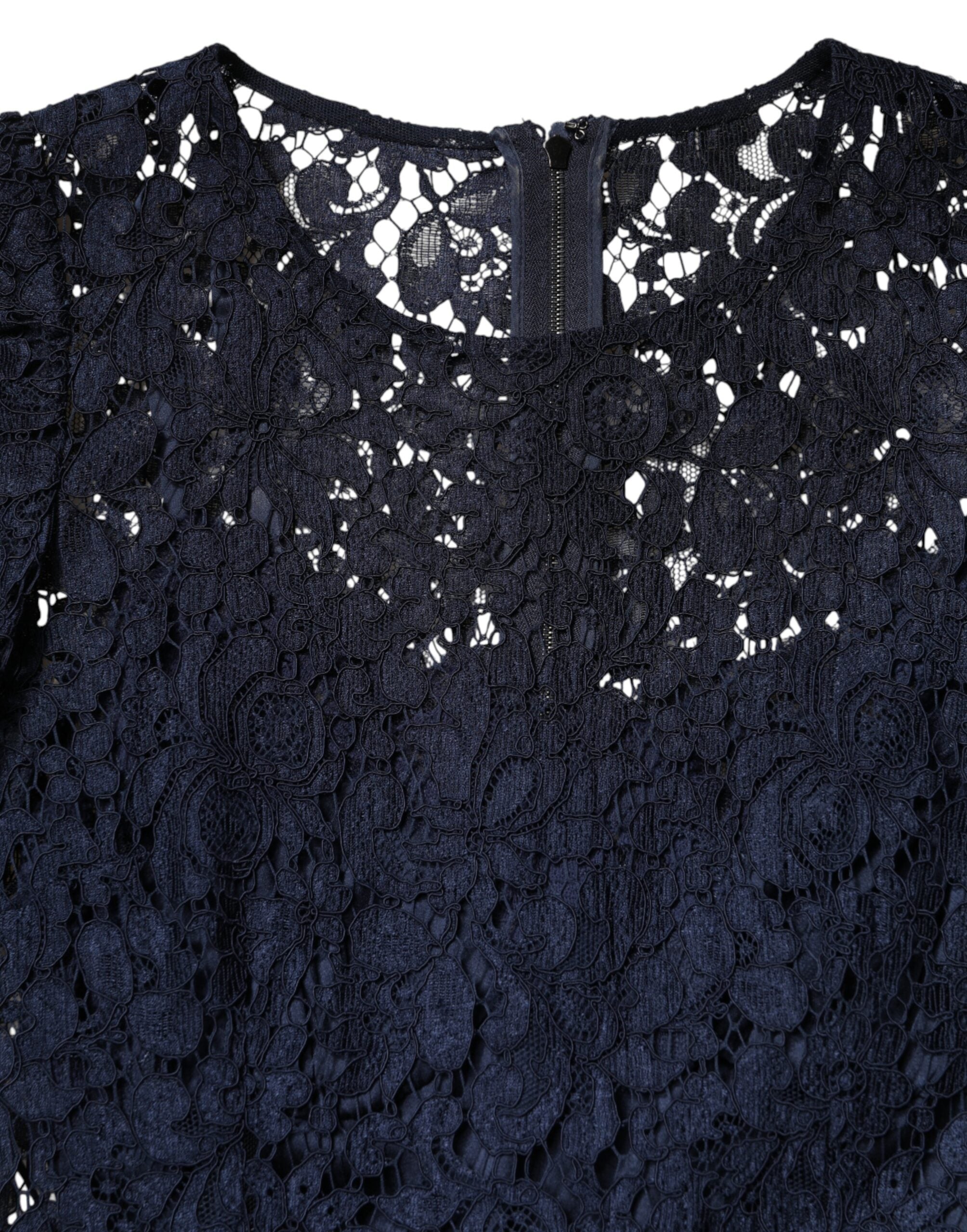 Blue Lace Ruffle A-line Knee Length Dress