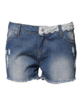 Blue Cotton Low Waist Denim Casual Hot Pants Shorts