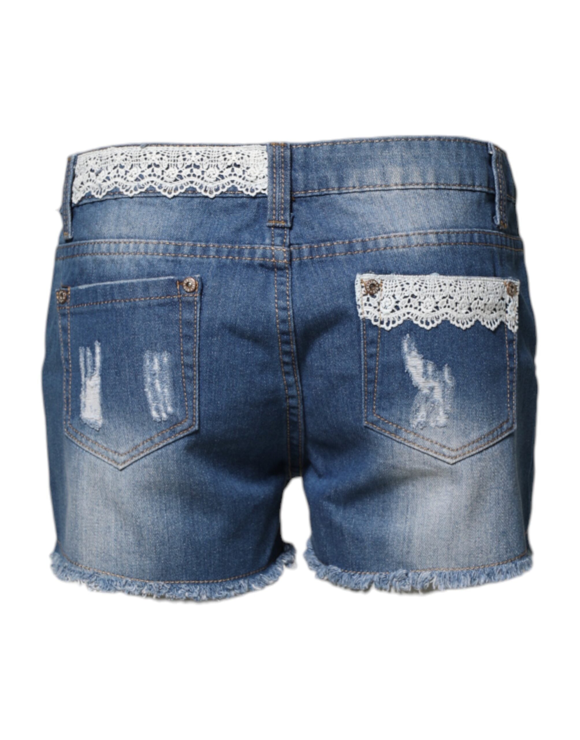 Blue Cotton Low Waist Denim Casual Hot Pants Shorts