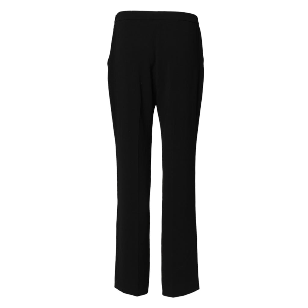 Black High Waist Zip Straight Chino Trouser Pants